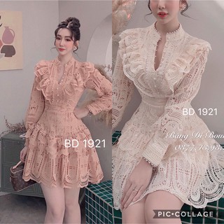 Váy/Đầm thiết kế thêu hoa viền bèo cổ tàu cao cấp