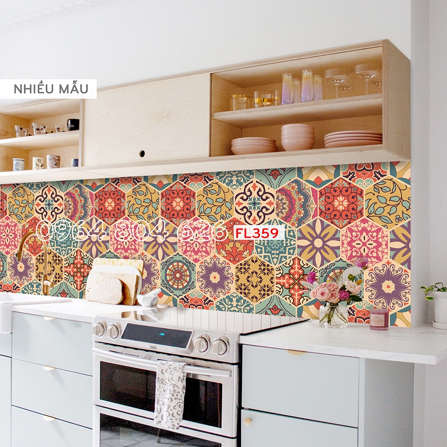 Decal dán bếp, tường, nhà tắm - hoa văn gạch bông CB1605, set 1 mét dài FL00