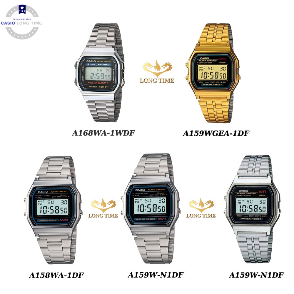 Đồng hồ nam nữ casio A159W - A158WA- A168WA dây kim loại Chống Nước 5 ATM -Tuổi thọ