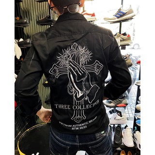 Áo sơ mi nam tay dài was hình thêu lời nguyền thập giá toàn áo chất kaki dày dặn K3 STORE