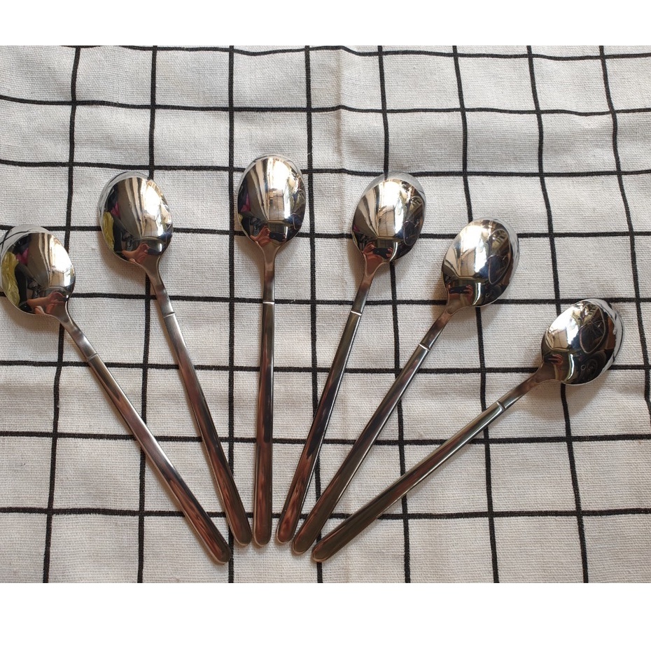 Bộ 6c Thìa Súp Inox 304 Dáng Vuông, Đầu Thìa Tròn, Inox Sáng Bóng M02 KT 19x3 cm (ảnh thật)
