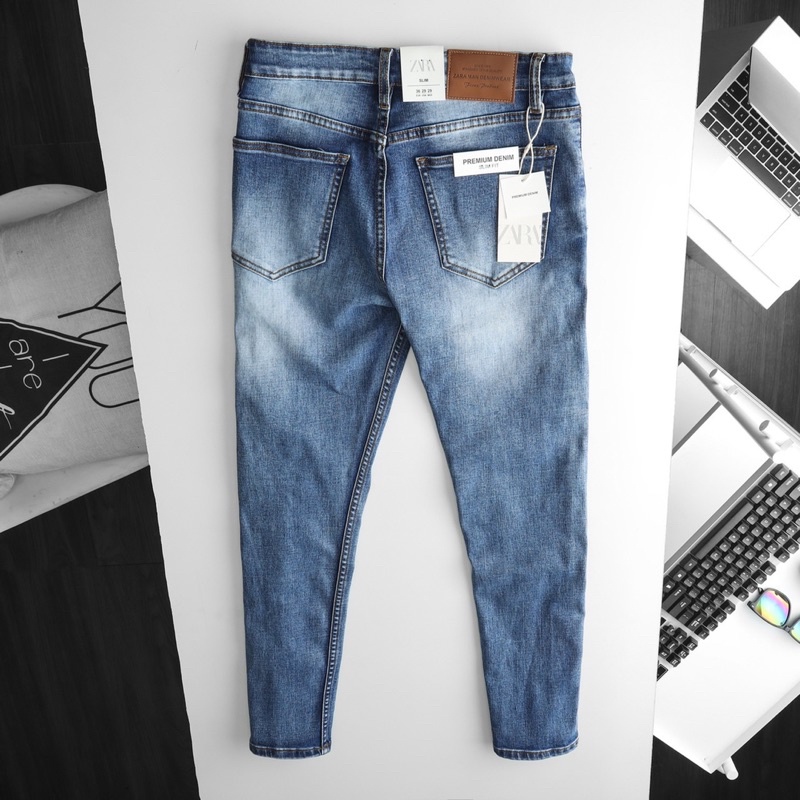 Quần jean nam ống ôm- xanh sáng- chất bò co giãn- hàng xuất xịn | BigBuy360 - bigbuy360.vn