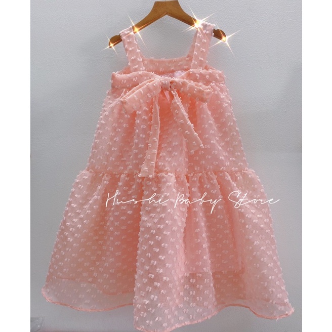 Váy MOCHI DRESS hồng dâu cột nơ xinh xắn cho bé 3-7t