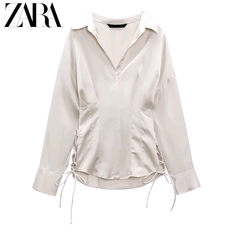 Zara Áo Sơ Mi Tay Dài Chất Liệu satin Thời Trang Mùa Hè Cho Nữ 8445845