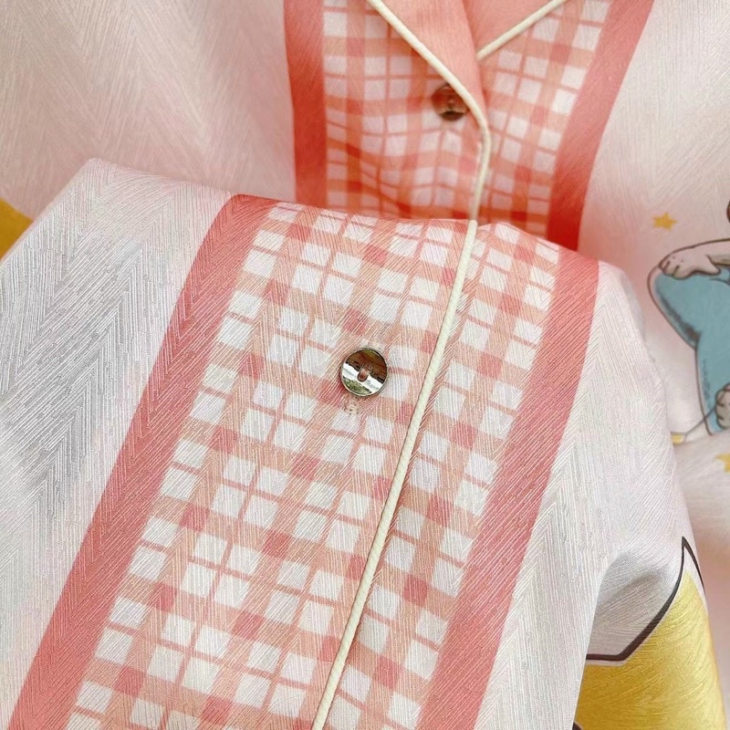 bộ pijama cao cấp lụa xước Quảng Châu tay dài gia đình gấu