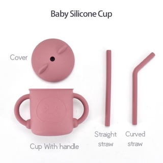 Cốc tập hút silicon cho bé( kèm 2 ống hút ạ)