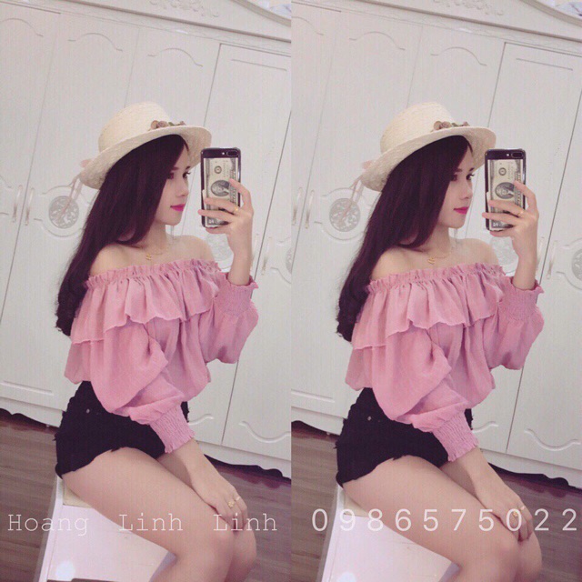 Áo bẹt vai bèo voan siêu xinh