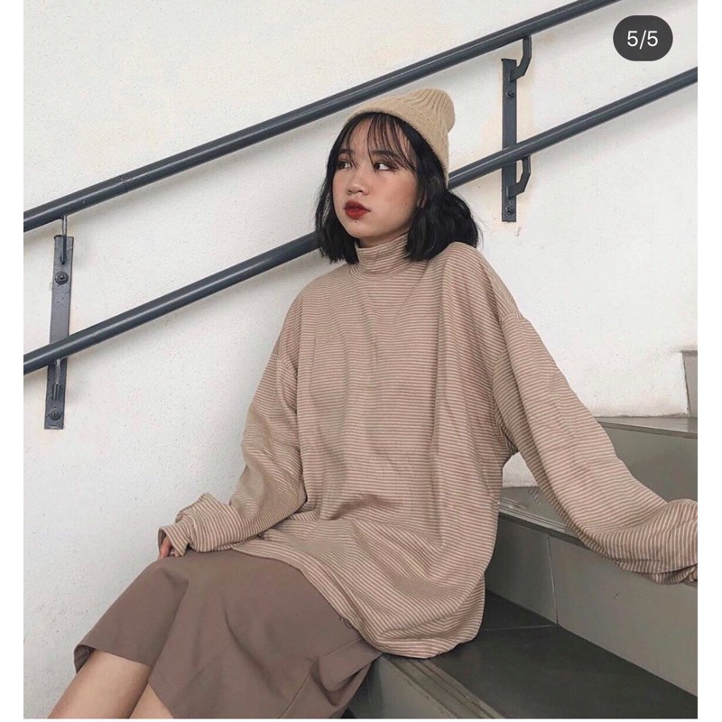 Áo nỉ len kẻ ngang tay bồng áo thun kẻ nhiều màu áo thu đông dài tay | BigBuy360 - bigbuy360.vn