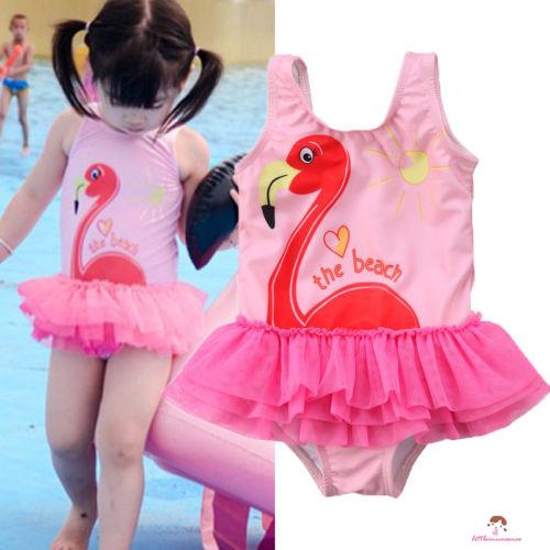 ❤XZQ-Kids Baby Girl Ruffled Flamingo Print Onepiece Swimwear Beach Swimsuit Bathing suit