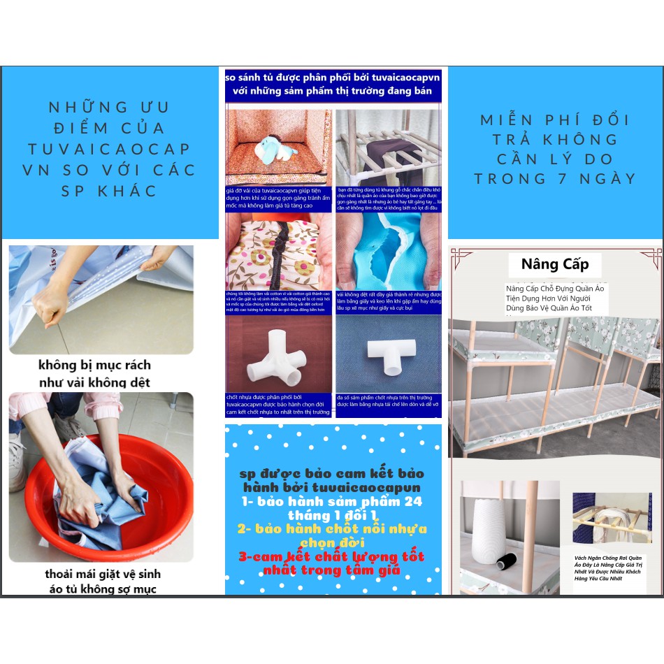 Tủ Vải Đựng Quần Áo vải khung gỗ bọc nhựa 2, 3, 4 buồng cỡ lớn loại 1 chống ẩm mốc