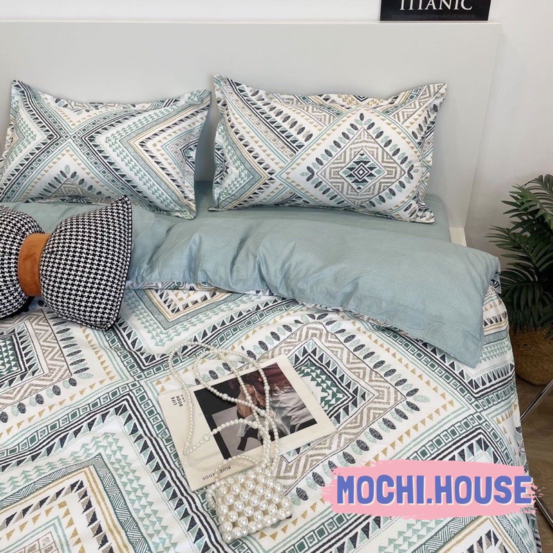 Bộ chăn ga gối cotton poly Mochi.house thổ cẩm mới 2022 drap giường đẹp