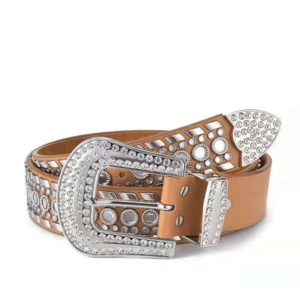 Thắt lưng bản rộng khóa đính đá phong cách punk thời trang thanh lịch cho nữ