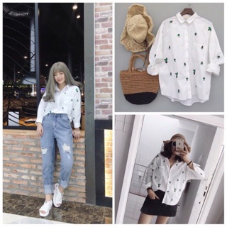 Áo sơ mi Oversize thêu xương rồng