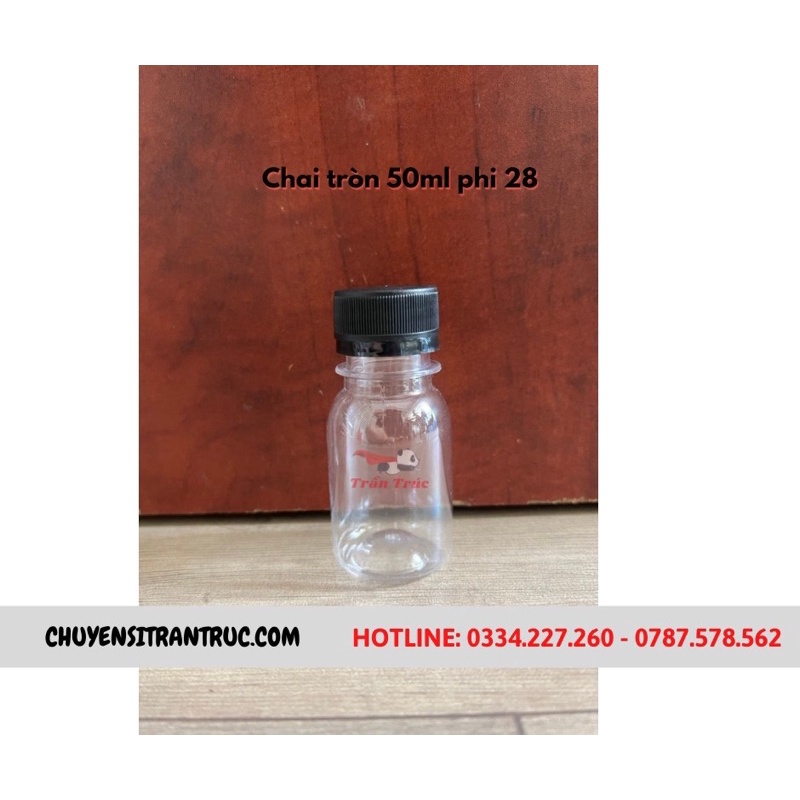 Combo 200 chai nhựa tròn 50ml nắp đen, chai 50ml, chai nhựa trà sữa, c