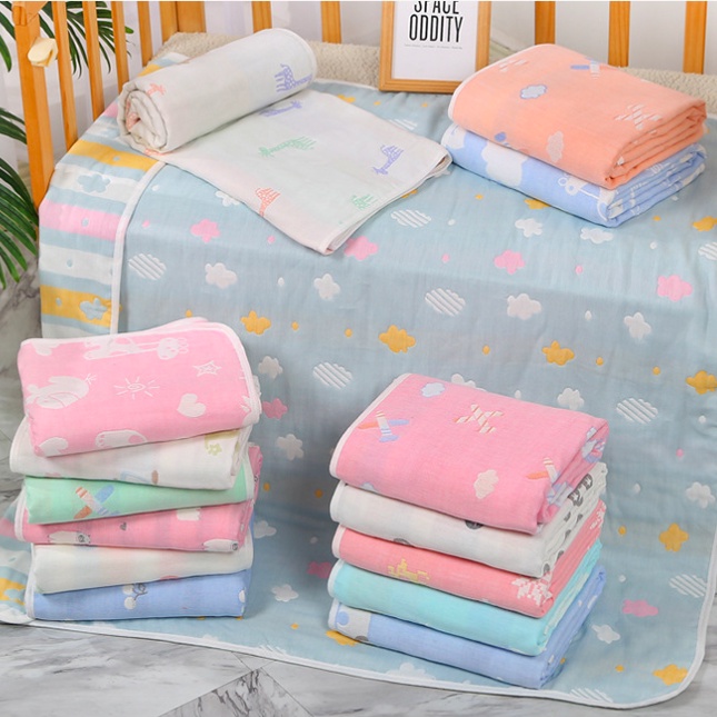 Chăn Cho Bé 110cm*110cm 6 Lớp Cotton Muslin Hoạ Tiết Đáng Yêu