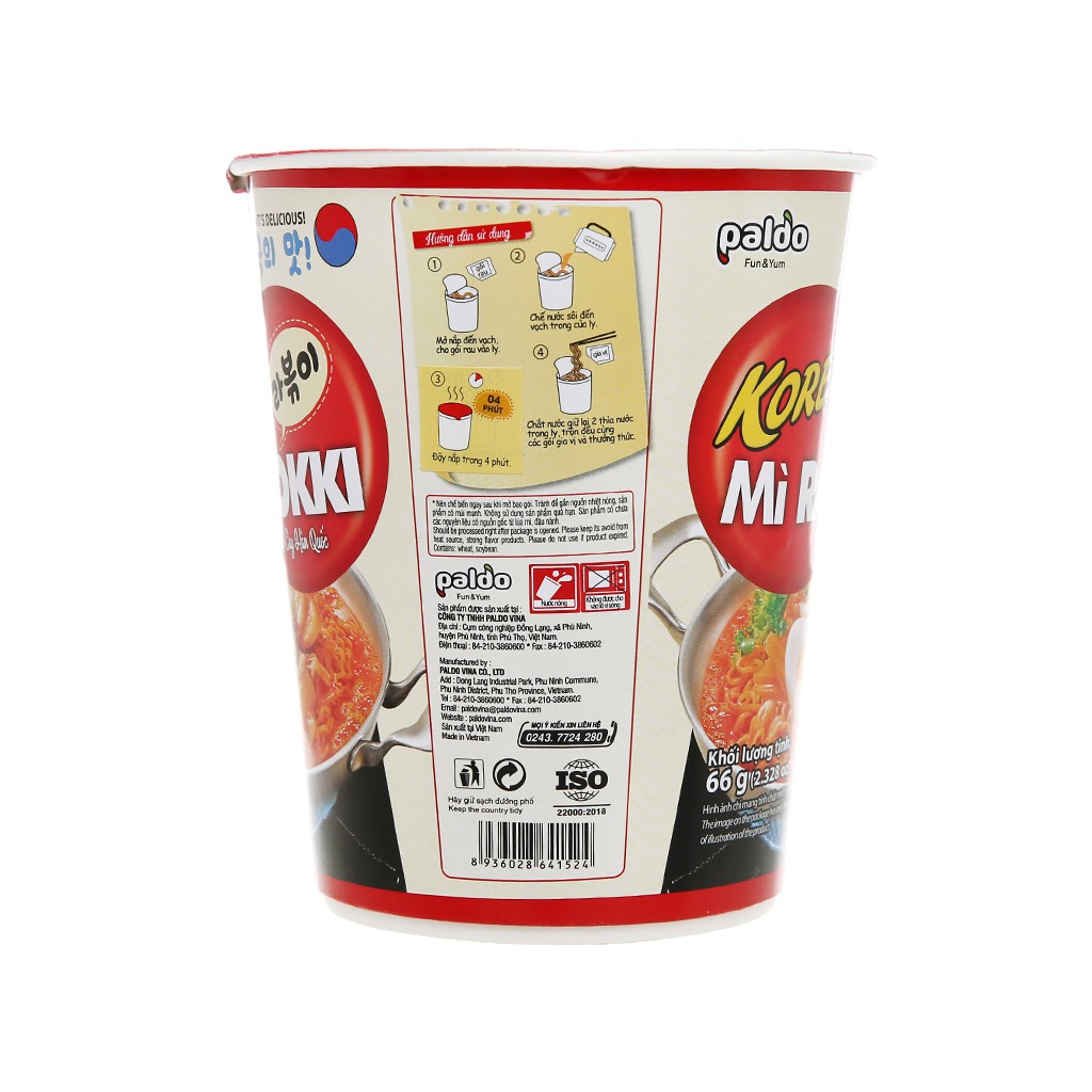 Mì Trộn Rabokki Koreno ly 66g (mì kim chi, bò cay, rabokki,...)