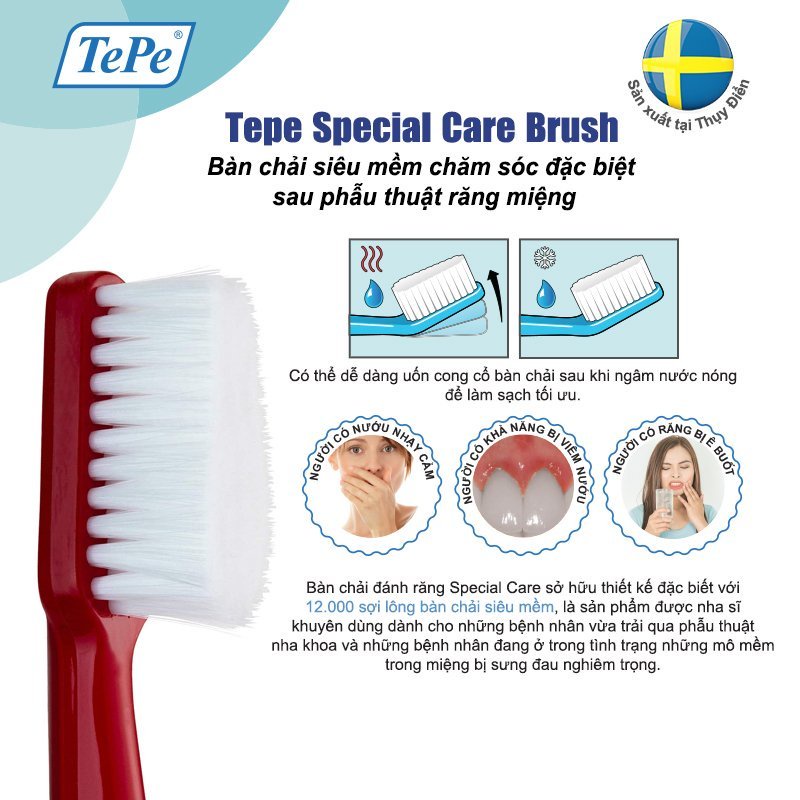 Bàn chải đánh răng siêu mềm - dùng sau phẫu thuật răng miệng Tepe Special Care