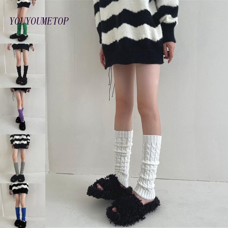 Youyo Vớ Dệt Kim Ống Lửng Màu Kẹo Trơn Giữ Ấm Chân Mùa Thu Đông Harajuku Cho Nữ Sinh Soc