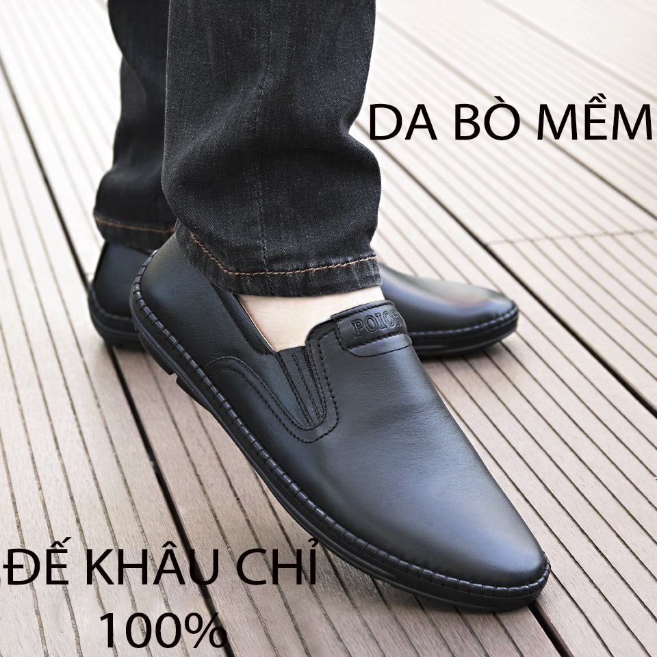 Giày Da Nam Không Dây Màu Đen, Đế Mềm Mã SL01