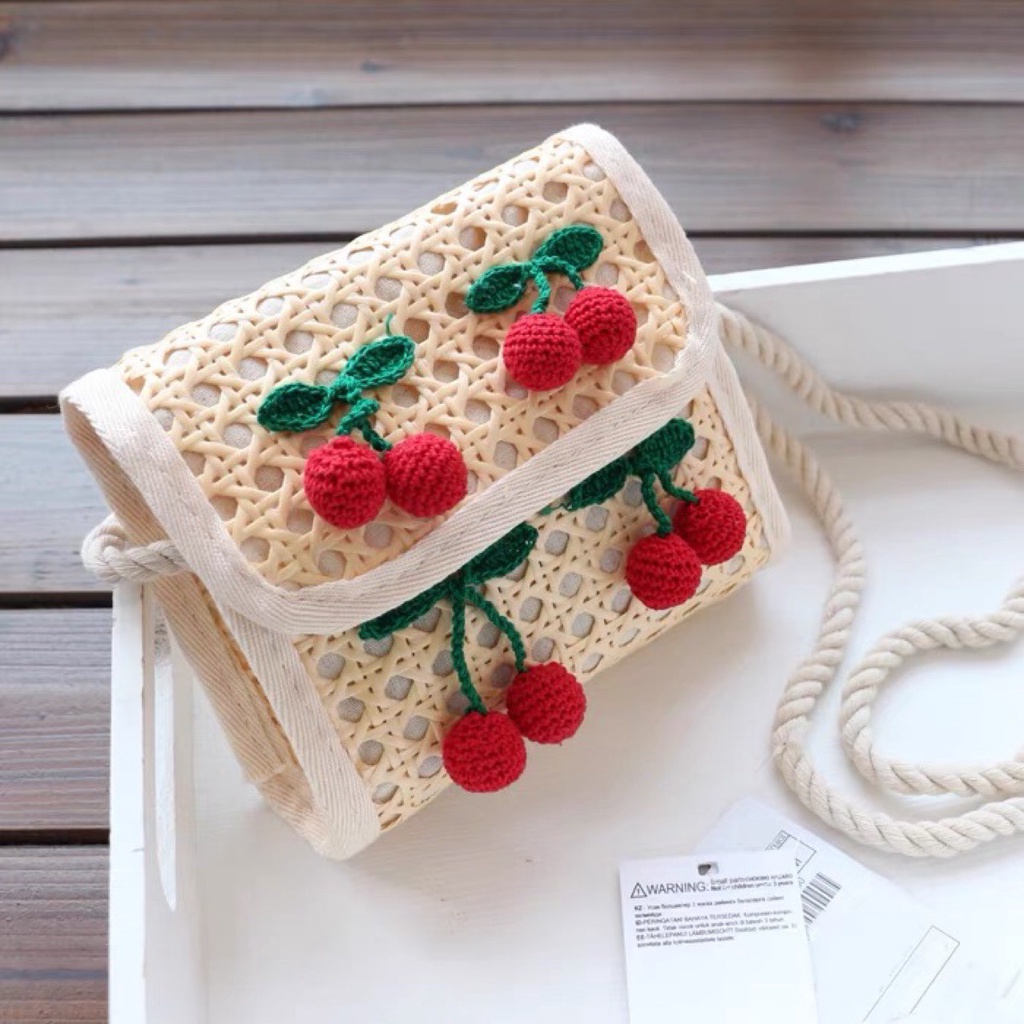 TÚI CÓI ĐEO CHÉO HỌA TIẾT CHERRY  XUẤT DƯ CHO BÉ GÁI ( Kèm ảnh thật )