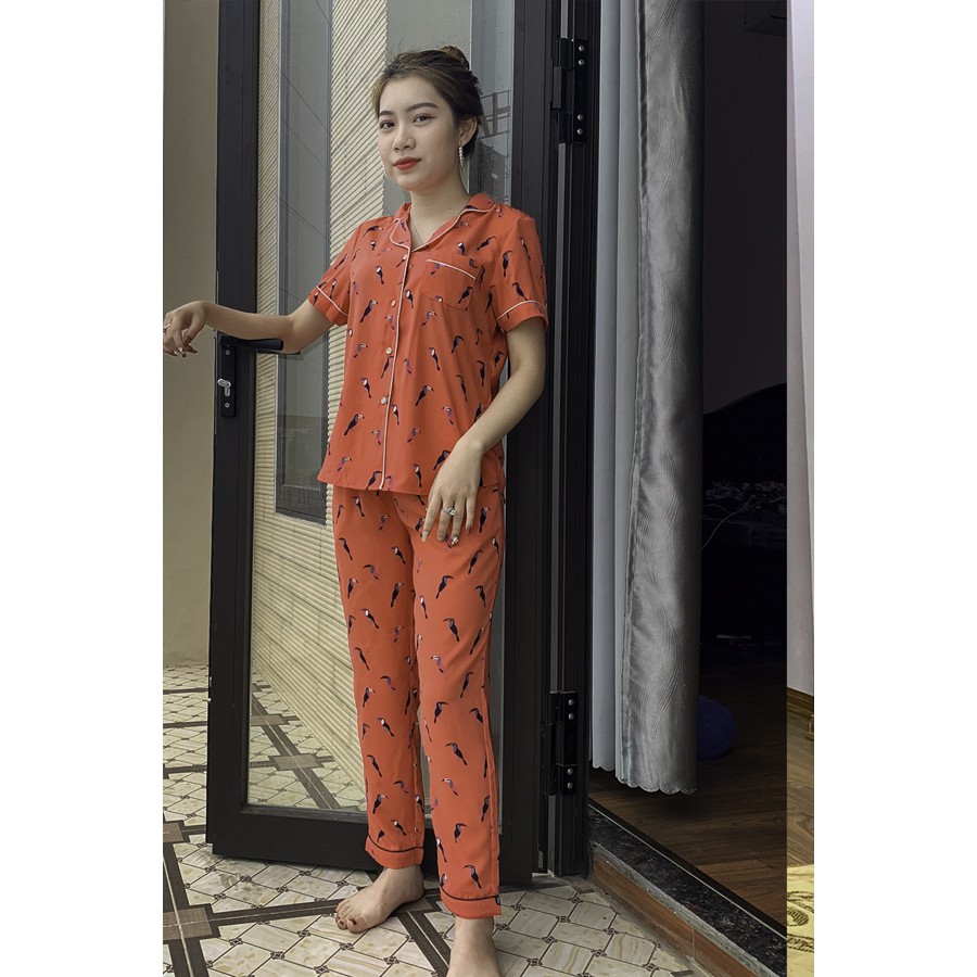 Pijama lụa hàn quốc áo cộc quần dài