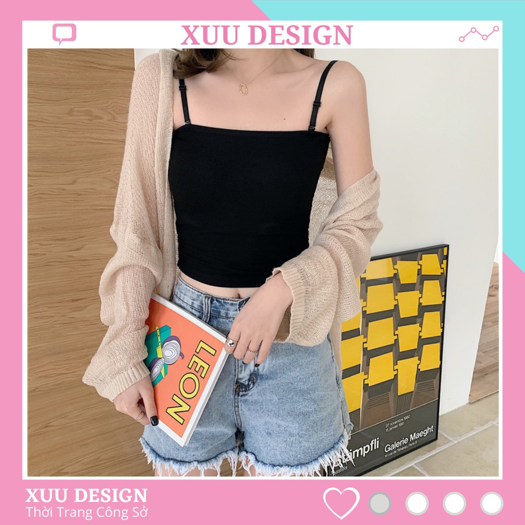 SALE Áo hai dây nữ dáng ôm Xuu Design, áo 2 dây nữ croptop đẹp vải cotton co dãn, có đai điều chỉnh AD02