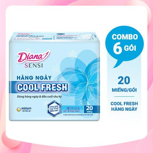 Bộ 6 gói Băng vệ sinh diana hàng ngày Sensi Cool Fresh mát lạnh 20 miếng,băng vệ sinh hàng ngày diana