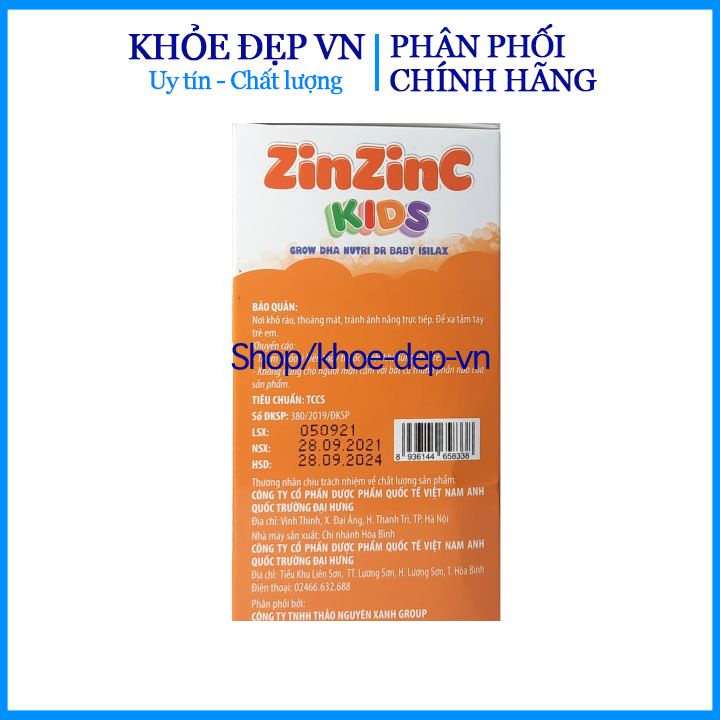 Siro Zinzin C Kids bổ sung Kẽm, Lysine và Vitamin hỗ trợ tăng cường hấp thu chất dinh dưỡng cho bé – Hộp 20 ống