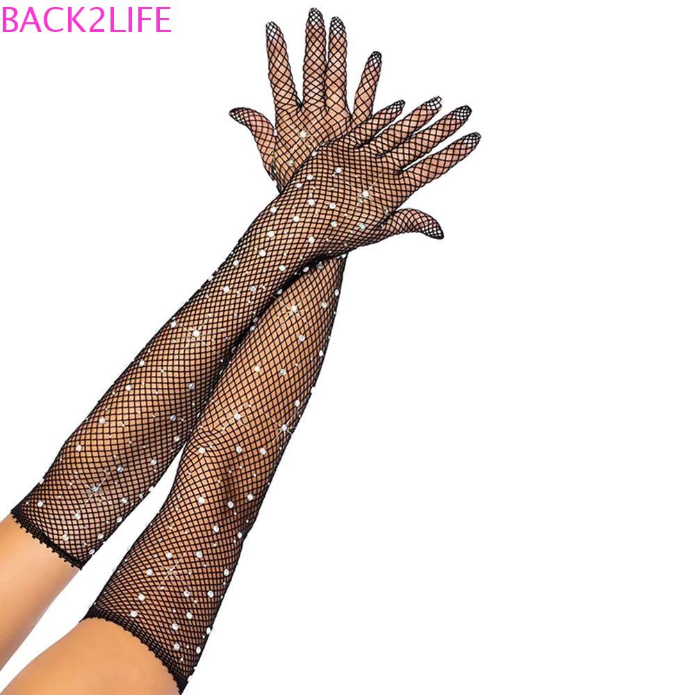 Găng Tay Lưới Hở Ngón Đính Kim Sa Lấp Lánh Phong Cách Hip Hop Gợi Cảm Cho Nữ 2life