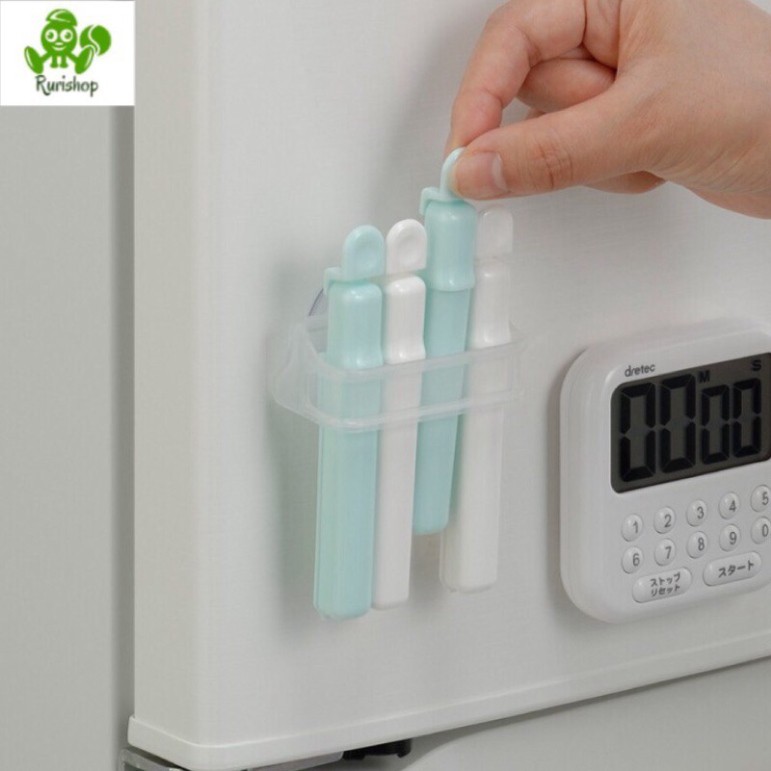 Set 3,4 kẹp khoá miệng túi Inomata nội địa Nhật Bản bảo quản thực phẩm (kèm giá đựng) size S, L