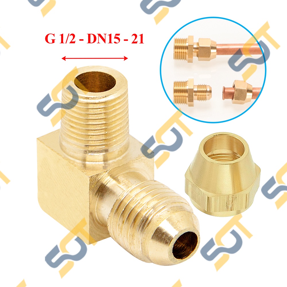 [HÀN ỐNG ĐỒNG] Co ren ngoài G 1/2 (21) nối côn lồi cho điện lạnh &amp; khí nén (Brass Flare Male Elbow)- Cong rắc co ren NPT