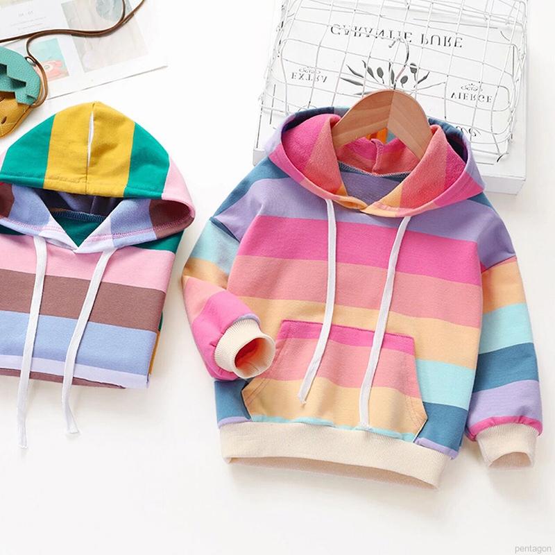 Áo Khoác Hoodie Sọc Cầu Vồng Cho Bé Gái