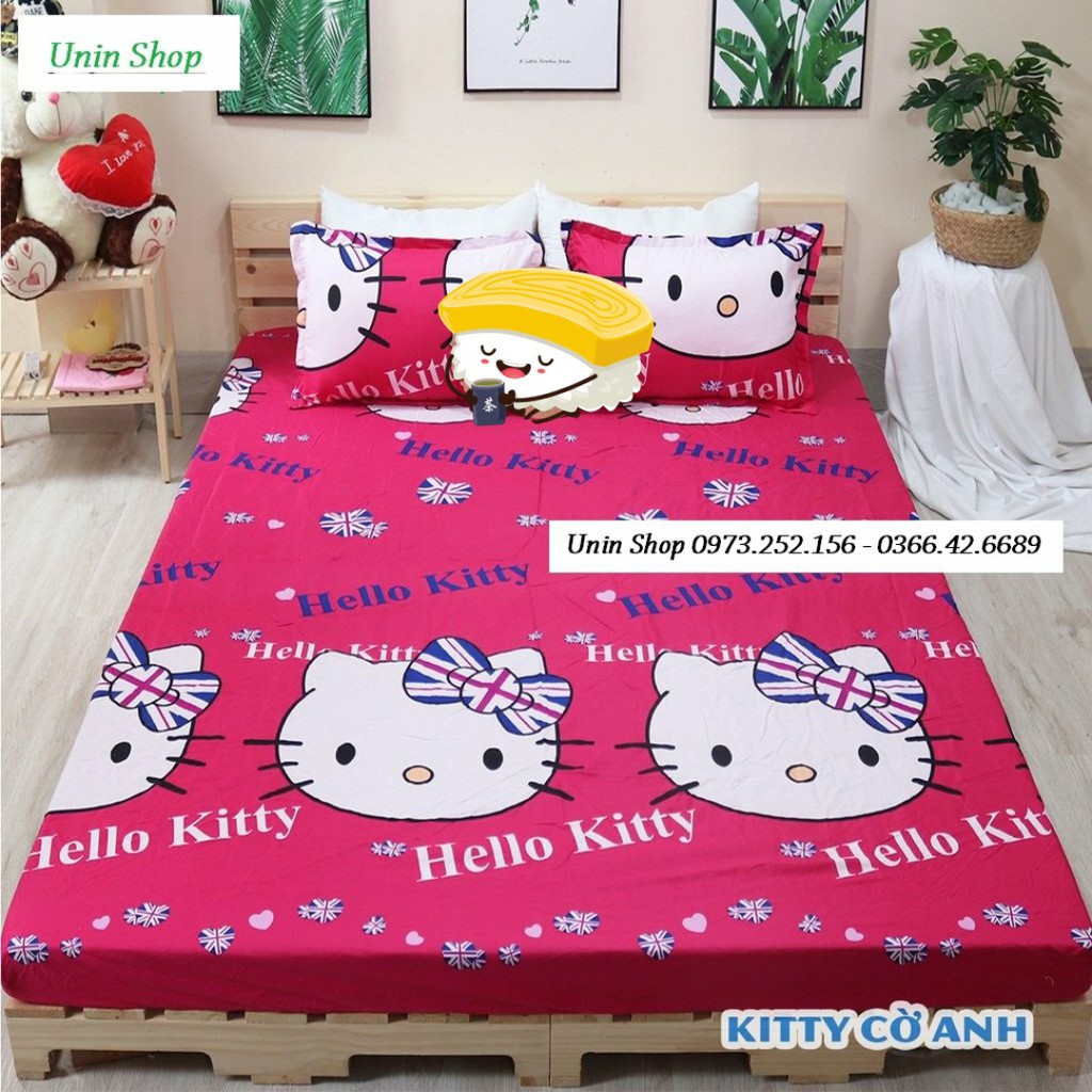 (Thanh lý) Bộ 3 món ga kèm 2 áo gối m6/m8/2m2 drap bo chun bọc nệm mẫu Gấu vàng poly cotton