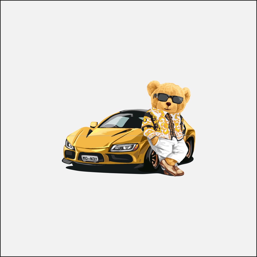 Hình ủi , hình in nhiệt - mẫu bé trai Gấu và oto