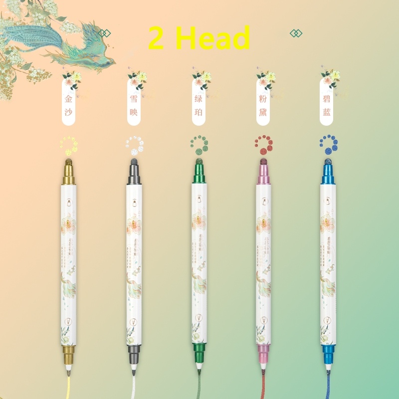Deli Set 5 bút đánh dấu hai đầu họa tiết chấm bi phong cách cung điện mùa hè
