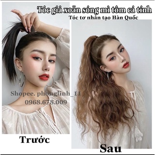 Tóc giả nữ đẹp tóc giả cột đuôi xoăn sóng mì bồng cá tính phong cách dài 55Cm