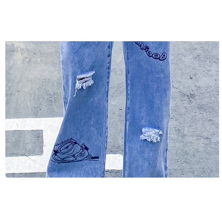 Quần Jean Ống Rộng Lưng Cao Co Giãn 100-160cm Dành Cho Bé Gái 3-14 Tuổi