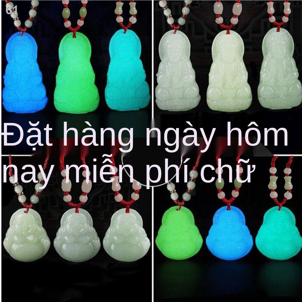 Mặt dây chuyền Phật Bà Quan Âm bằng đá phát sáng Nam Phi Fluorite Bồ tát Choi chuyển đồ trang sứcH