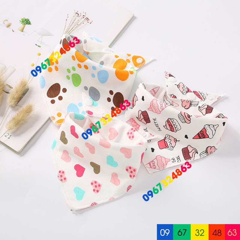 Yếm cotton kèm túi đựng mềm mịn quàng cổ cài nút hình ngộ nghĩnh dễ thương cho bé