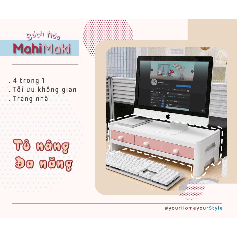 Kệ nâng màn hình máy tính đa năng có ngăn kéo và giá đỡ điện thoại tiện dụng
