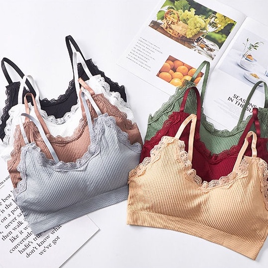 Áo ngực bra nữ len tăm viền ren thể thao nâng ngực - Áo lót bralette tập gym coton mềm không gọng mút mỏng YLY16