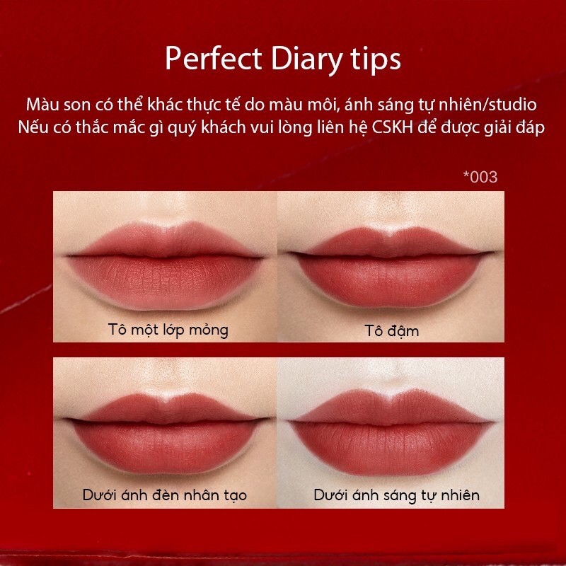 Son Kem Perfect Diary ReadMe Weightless Velvet Lip Stain Matte Lâu trôi 8 màu 4g