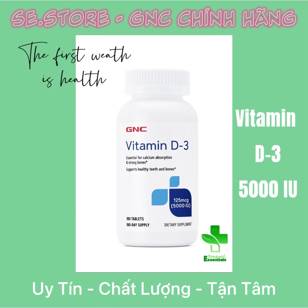 [CHÍNH HÃNG] GNC VITAMIN D3 5000IU - Bổ sung Vitamin D3 cho xương răng chắc khỏe, tăng cường miễn dị