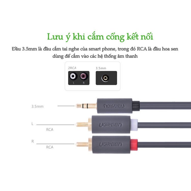 Cáp Chuyển 3.5 sang 2 Đầu Hoa Sen (Dài 1m đến 5m) UGREEN 10772 10510 10511 10512 10513 - Chính Hãng