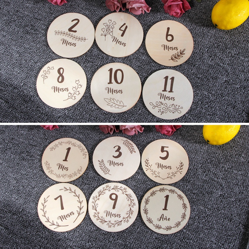 Bộ 6 Tấm Thẻ Ghi Chú Đánh Dấu Cột Mốc Phát Triển Theo Tháng In Họa Tiết Hoa / Chữ Cái Tiếng Tây Ban