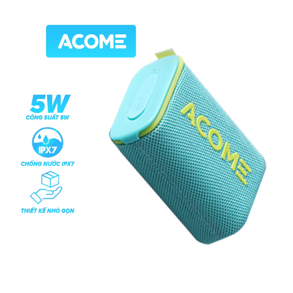 Loa Bluetooth ACOME A7 Công Suất 5W Chống Nước IPX7 Âm Thanh Chất Lượng Cao Bass Mạnh Bluetooth 5.0 Play Time 10h