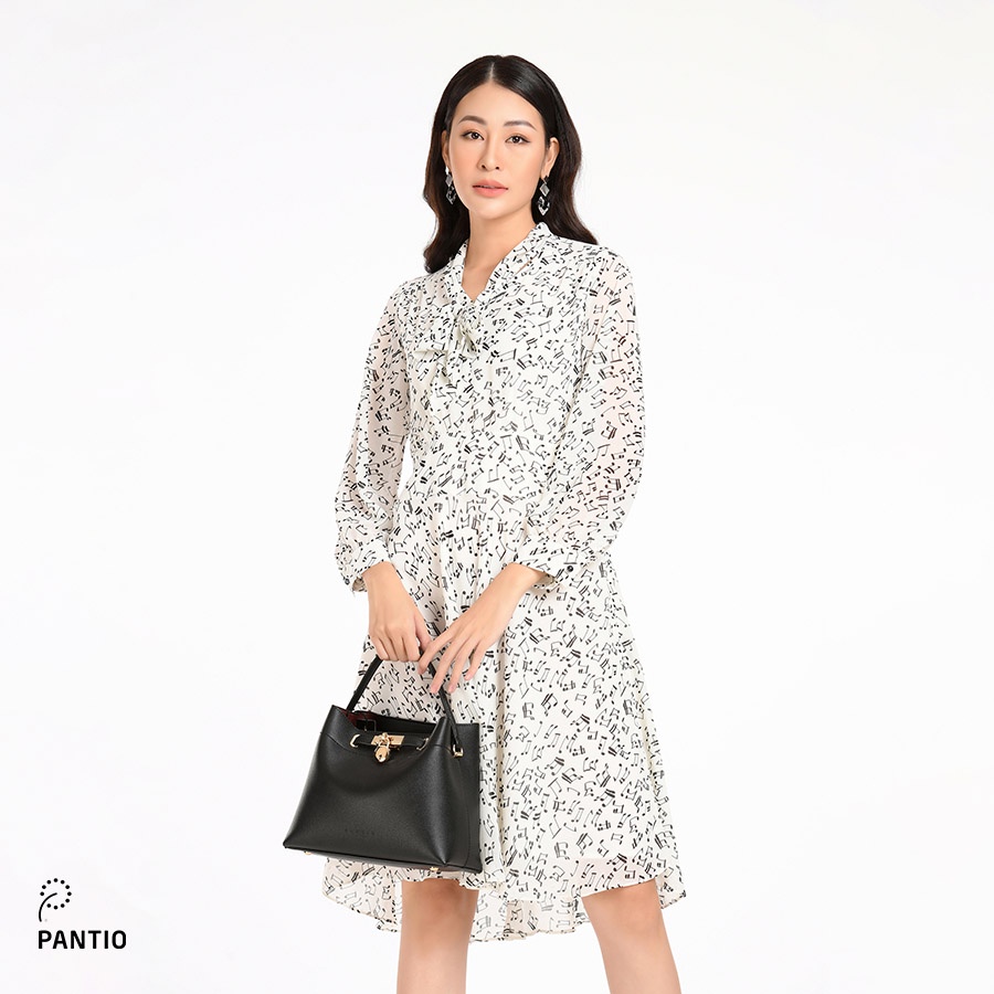 Đầm công sở chất liệu thun mát cổ thắt nợ họa tiết nốt nhạc FDC92622 - PANTIO