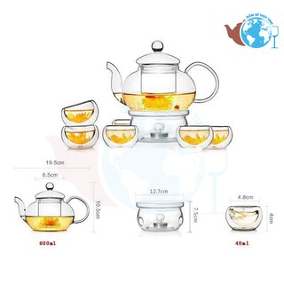 Bộ ấm chén pha trà thủy tinh cao cấp