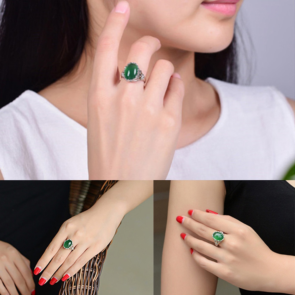 Nhẫn đính đá ngọc lục bảo nhân tạo phong cách vintage thời trang cho nữ