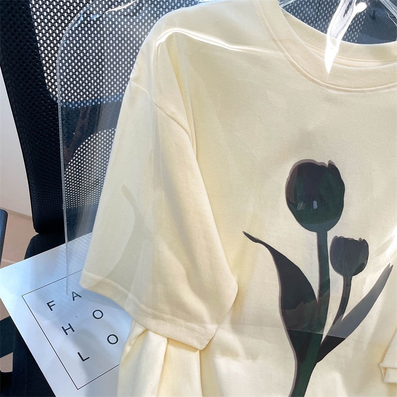 Áo Thun Cotton Tay Ngắn Dáng Rộng Phong Cách Hàn Quốc Cho Nữ